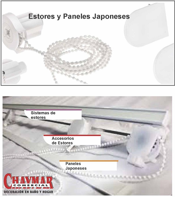 Estores a cordon, cadena, ocultos y enrollables. Panel japonés
